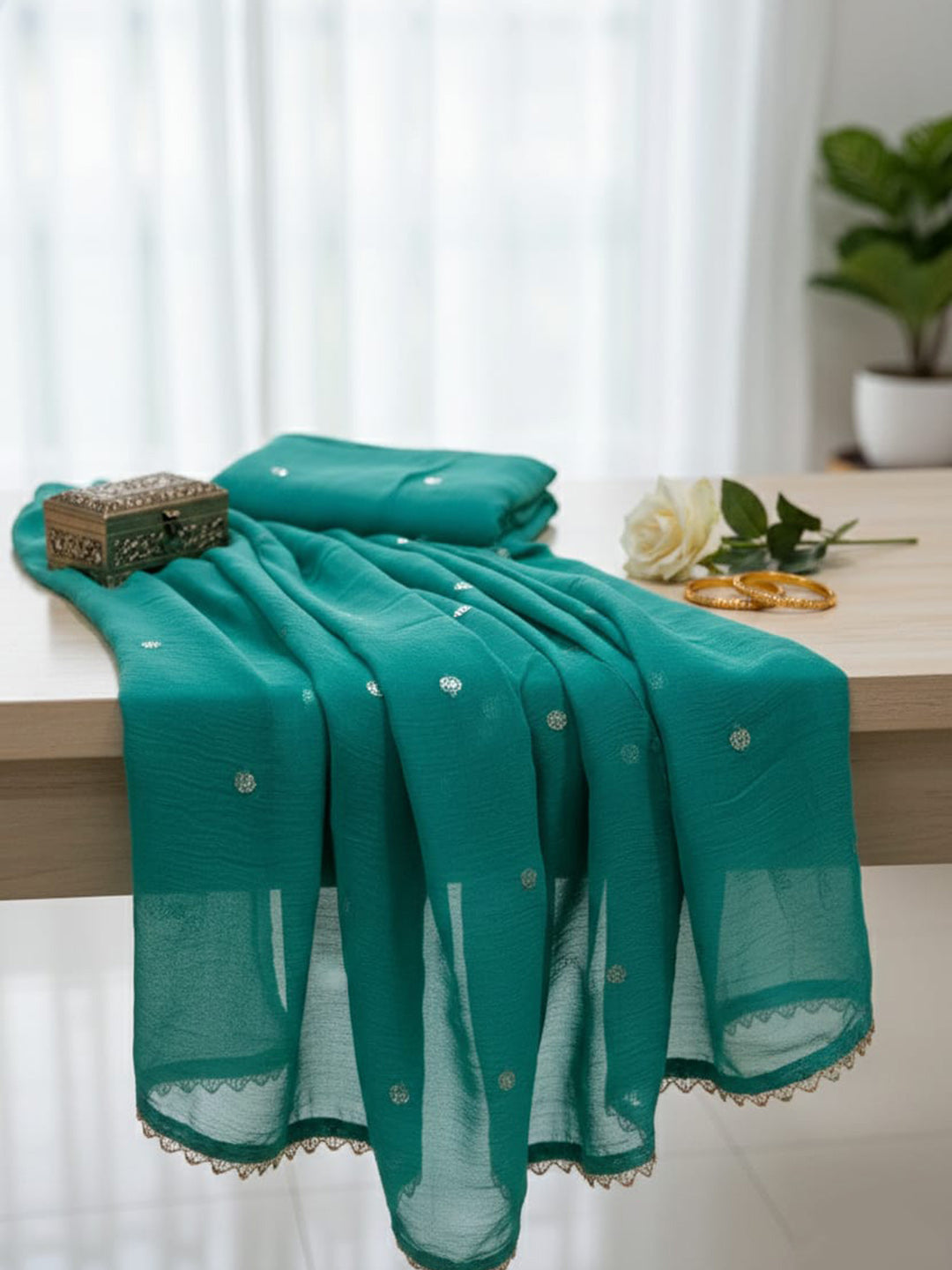 Embroidered Chanderi Unstitched Suit With Pant &amp; Dupatta