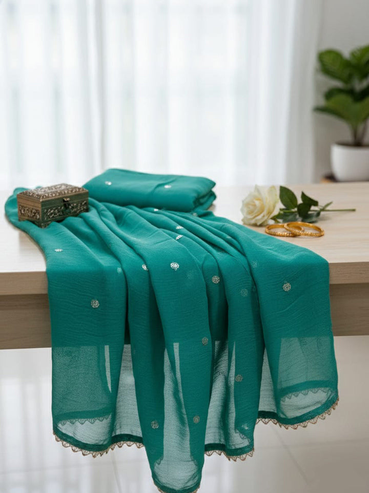 Embroidered Chanderi Unstitched Suit With Pant &amp; Dupatta