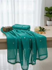 Embroidered Chanderi Unstitched Suit With Pant & Dupatta