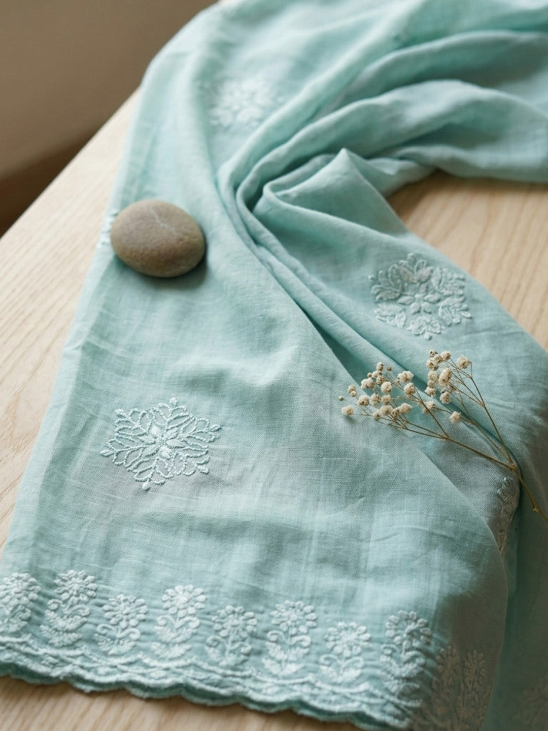Embroidered Chanderi Unstitched Suit With Pant &amp; Dupatta