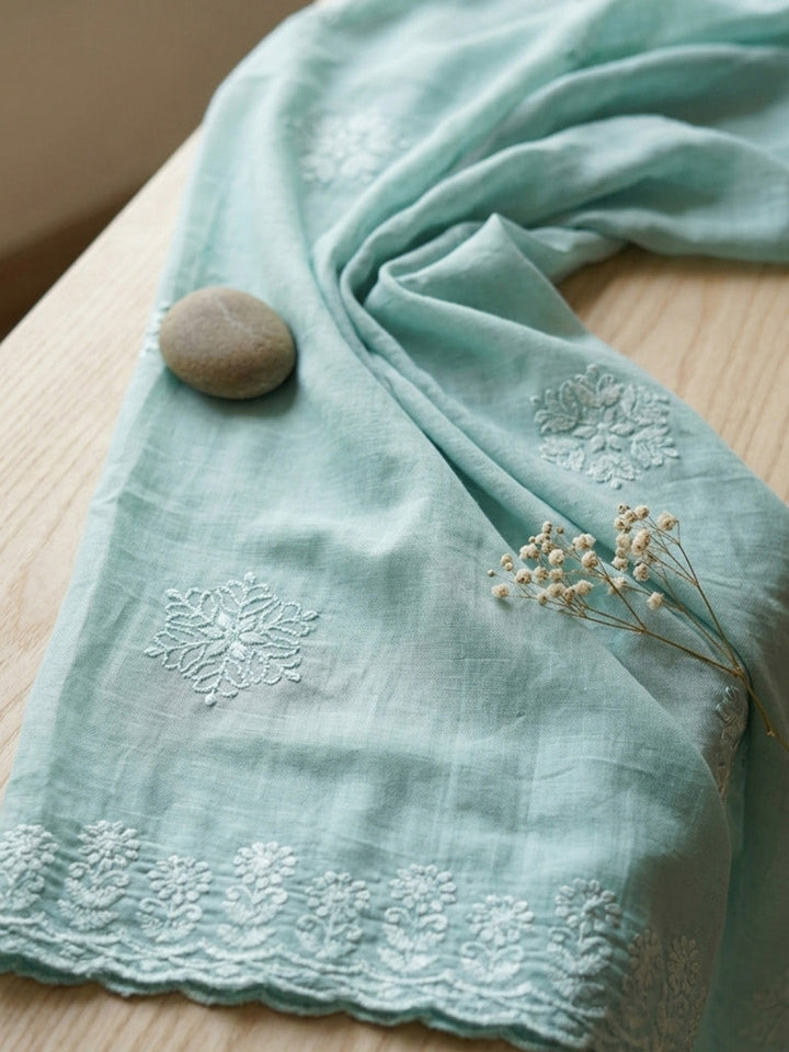 Embroidered Chanderi Unstitched Suit With Pant &amp; Dupatta