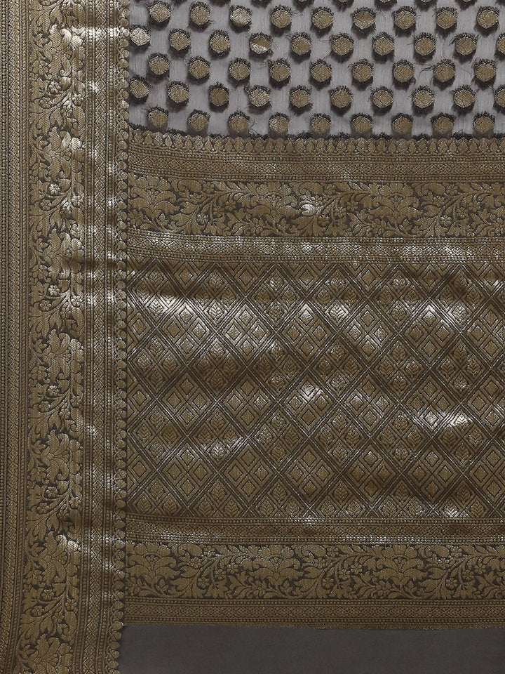 Zari Border Booti Chiffon Woven Saree