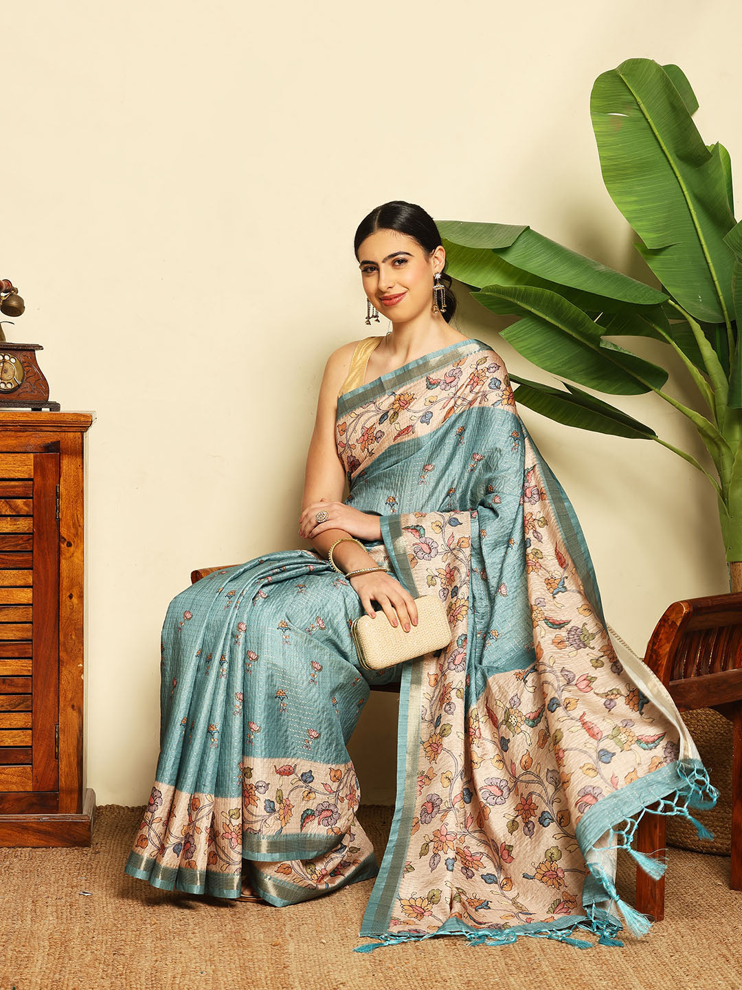 Floral Printed Tussar Saree
