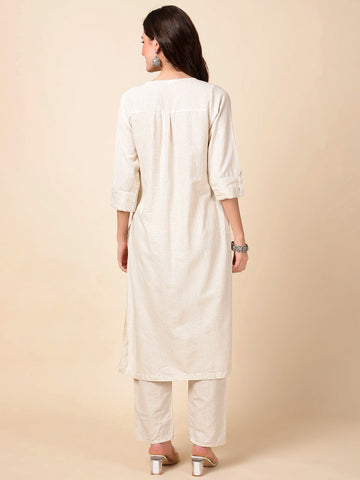 Thread Embroidered Cotton Kurta With Pants