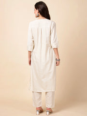 Thread Embroidered Cotton Kurta With Pants