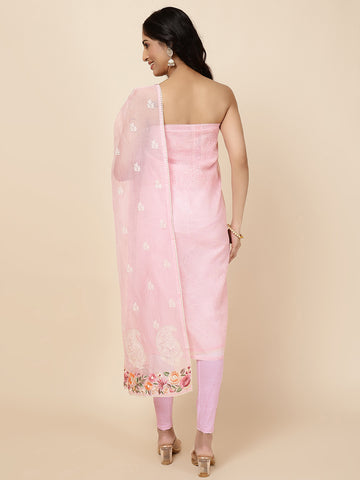 Neck Patti Cotton Blend Unstitched Suit With Dupatta