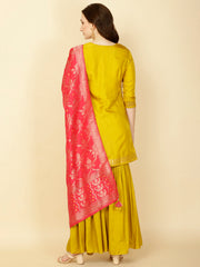 Woven Banarasi Kurti With Sharara & Dupatta