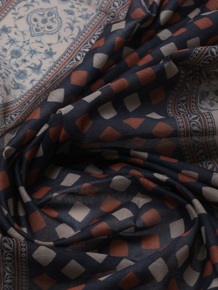 Printed Chanderi Unstitched Suit With Dupatta