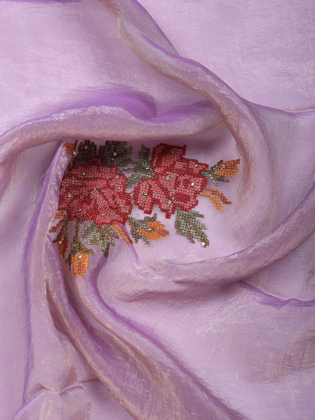 Embroidered Tissue Unstitched Suit With Pant &amp; Dupatta