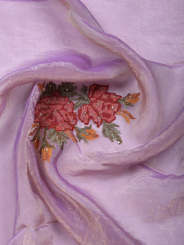 Embroidered Tissue Unstitched Suit With Pant &amp; Dupatta