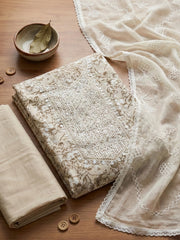 Printed Cotton Blend Unstitched Suit With Pant & Dupatta