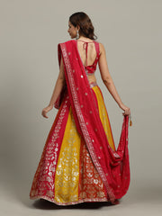Embroidered Banarasi Choli With Lehenga & Dupatta