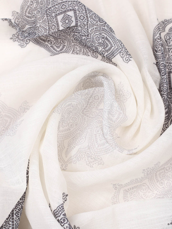 Printed Cotton Blend Unstitched Suit With Pant &amp; Dupatta