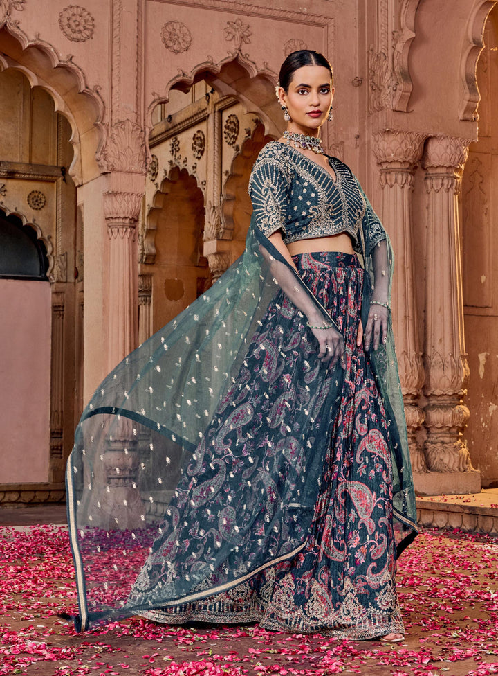 Teal Green Choli With Lehenga &amp; Dupatta