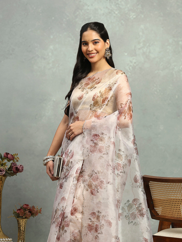 Digital Floral Printed Organza Saree