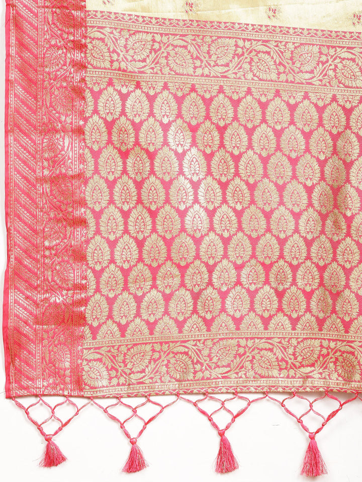 Plain Zari Border Banarasi Woven Saree