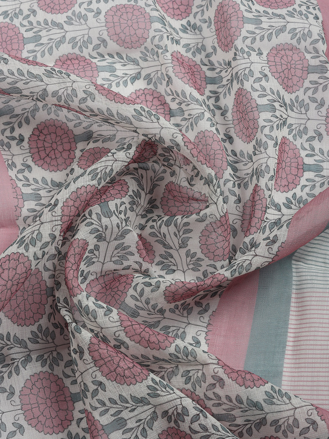 Printed Linen Blend Unstitched Suit With Pant &amp; Dupatta