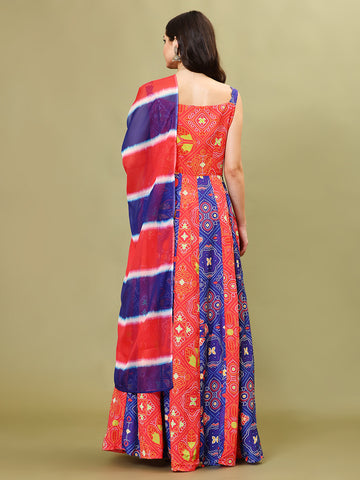 Printed Cotton Blend Anarkali Kurta With Legging & Dupatta