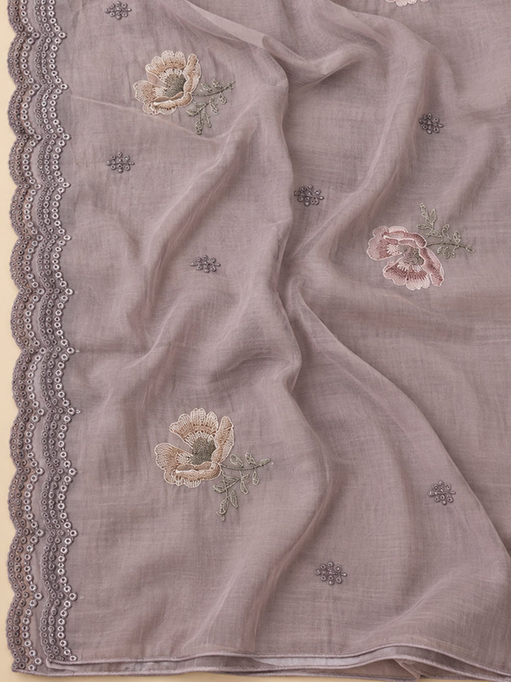 Lavender Chanderi Printed Unstitched Dress Material