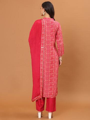 Banarasi Printed Embroidery Kurta With Pants & Dupatta