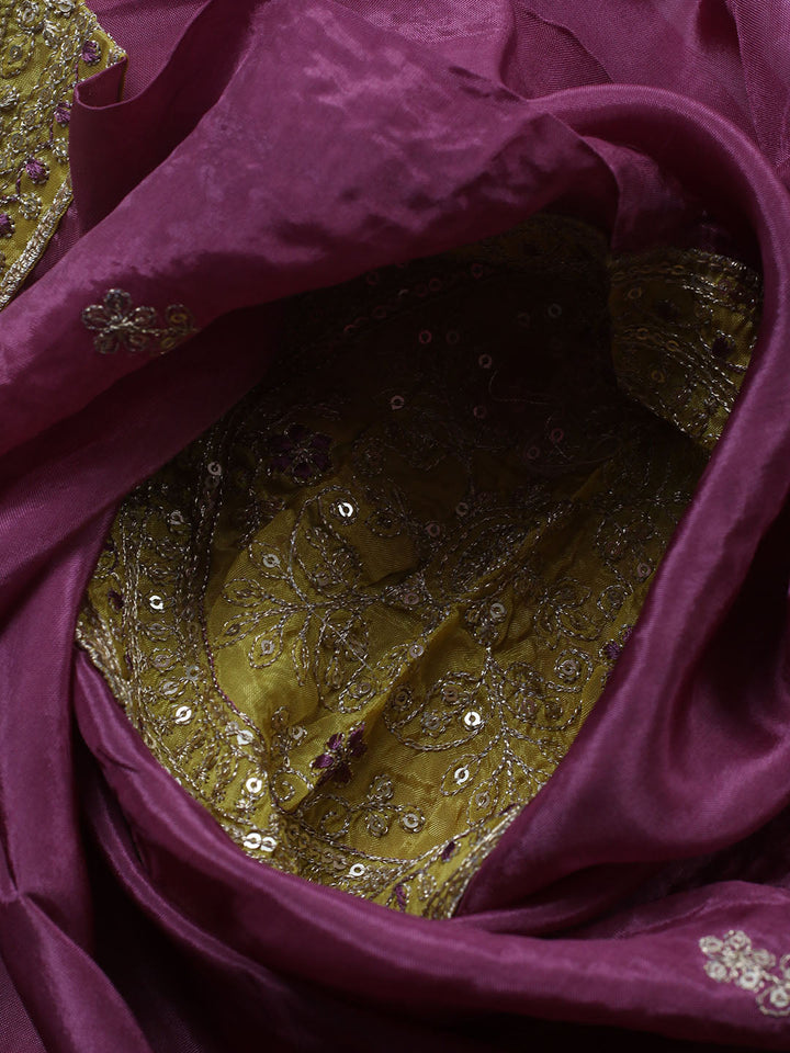 Embroidered Chanderi Unstitched Suit With Pant &amp; Dupatta