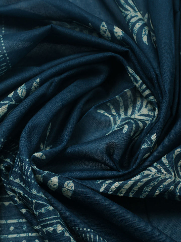 Printed Cotton Blend Unstitched Suit With Pant &amp; Dupatta