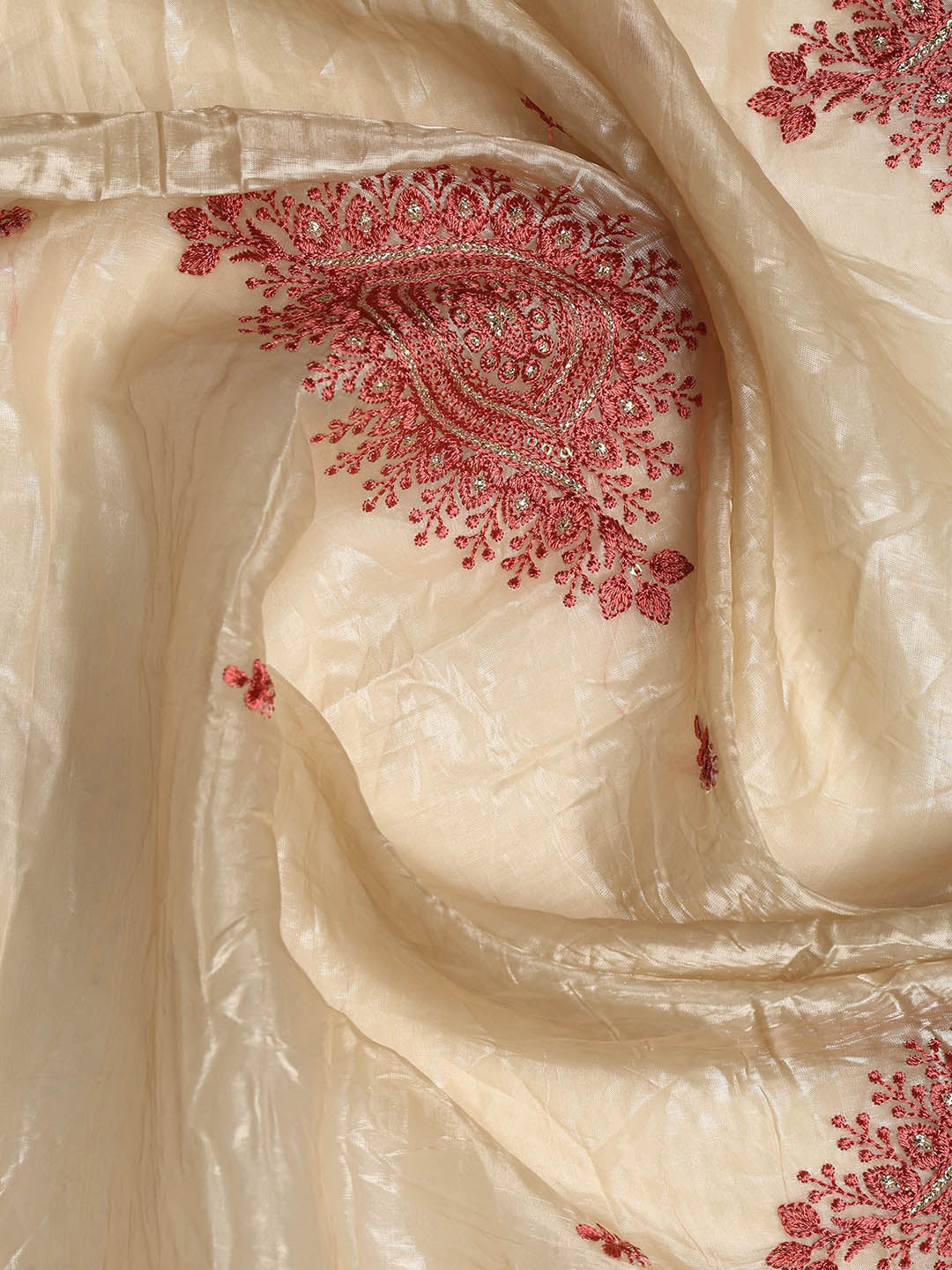 Neck Embroidered Organza Unstitched Suit With Dupatta