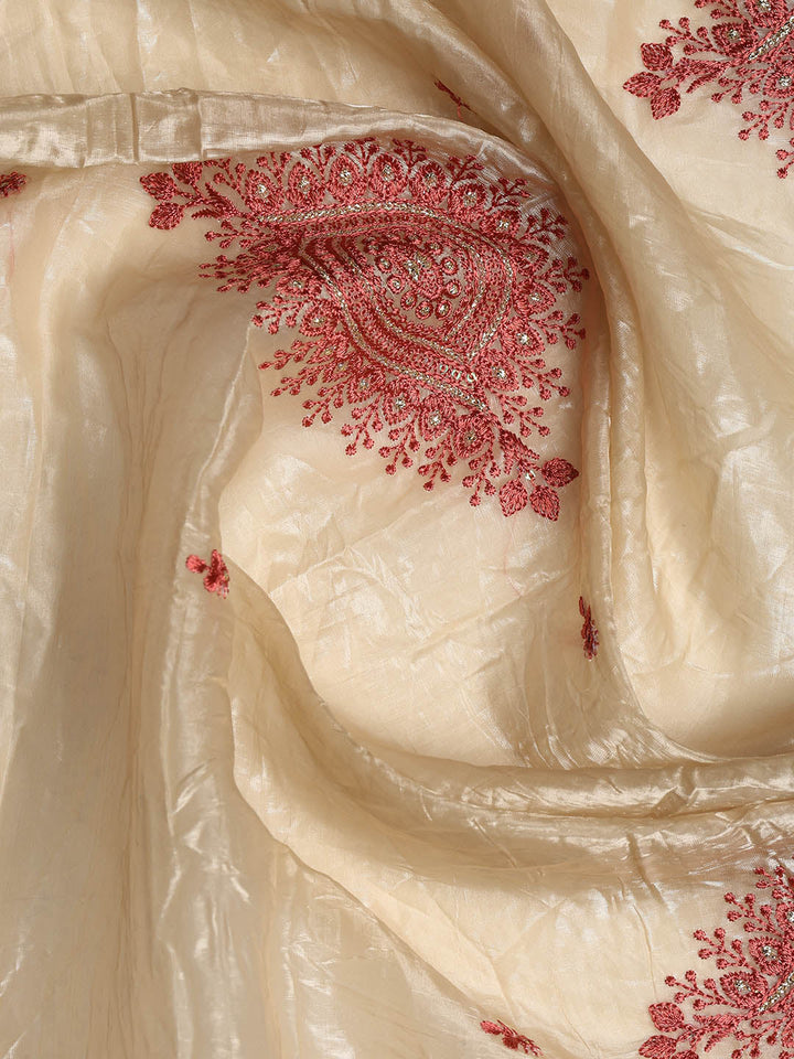 Neck Embroidered Organza Unstitched Suit With Dupatta