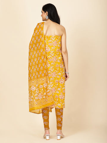 Floral Printed Cotton Unstitched Suit Piece With Dupatta