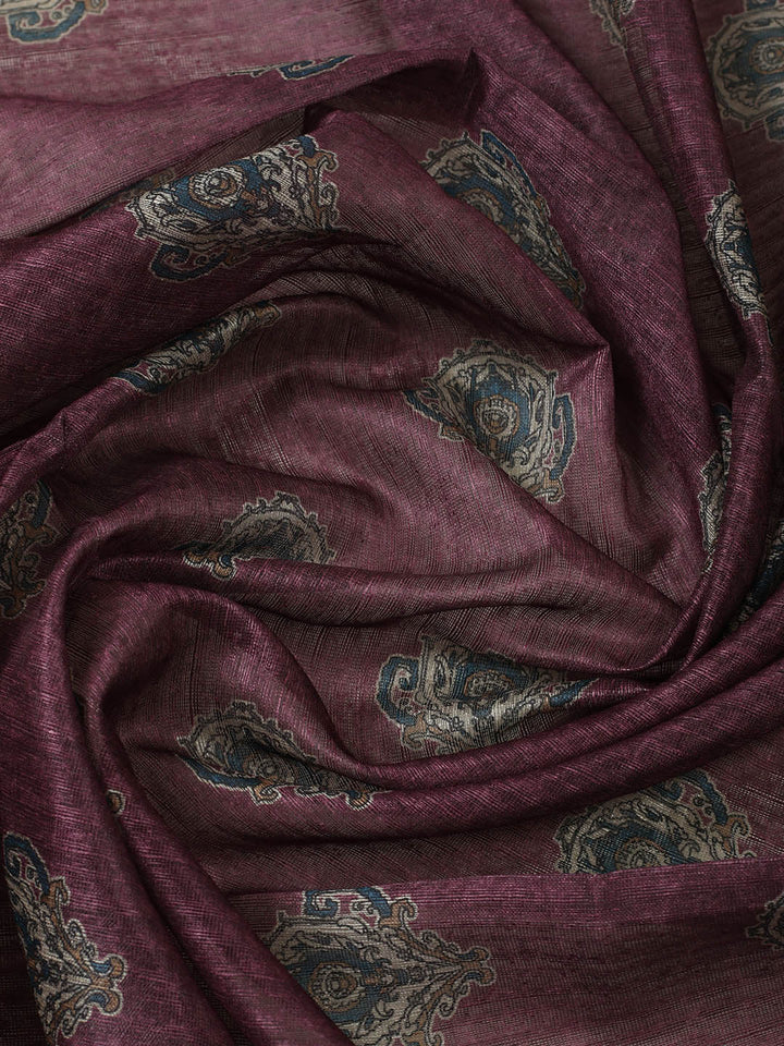 Printed Chanderi Unstitched Suit With Pant &amp; Dupatta
