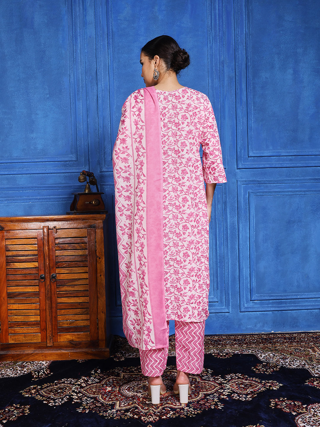 Printed Cotton Blend Kurta With Pants & Dupatta