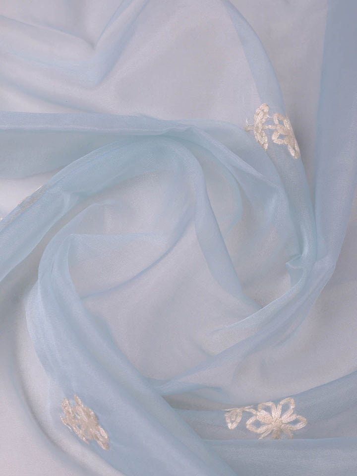 Embroidered Chanderi Unstitched Suit With Pant &amp; Dupatta