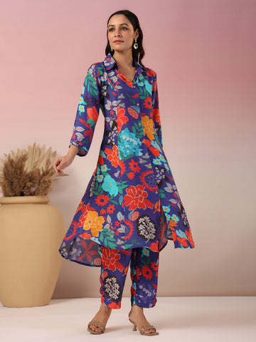 Floral Printed Muslin Kurta With Pants