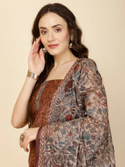 Kantha Embroidery & Printed Chanderi Unstitched Suit Piece With Dupatta