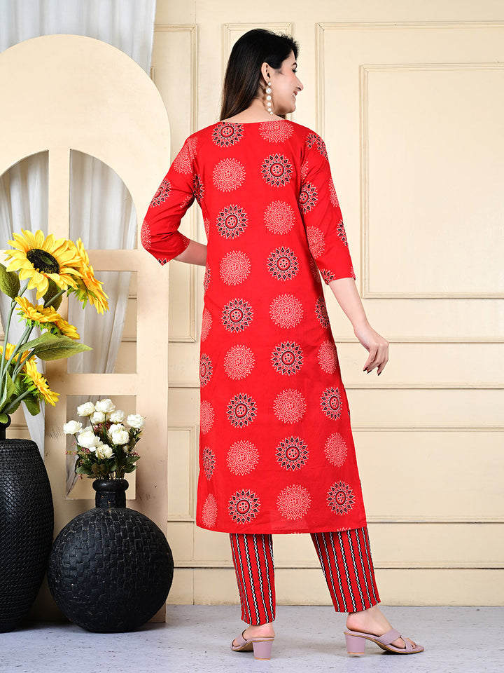 Printed Cotton Blend Kurta With Pants &amp; Dupatta