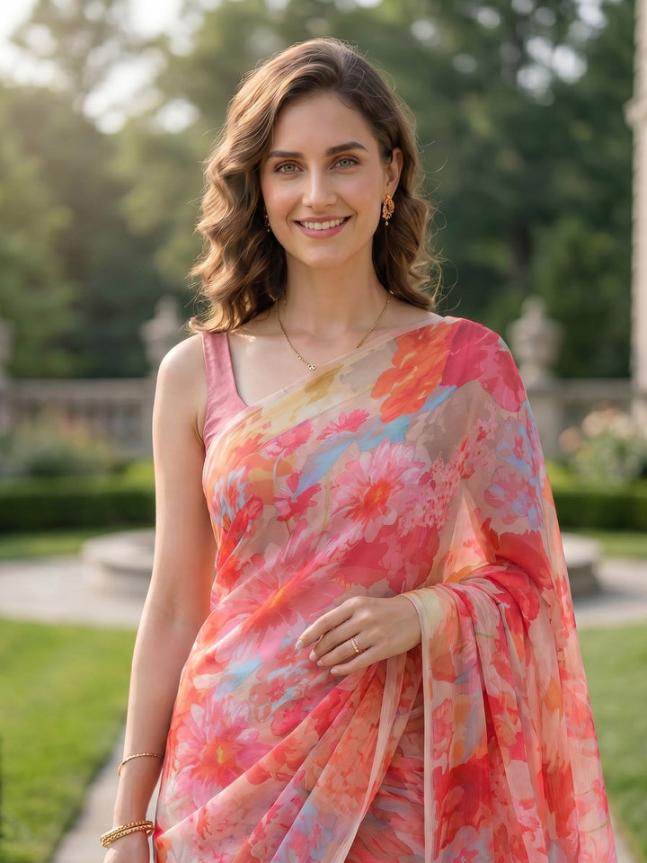Digital Print Chiffon Saree
