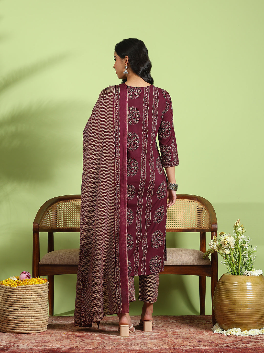 Printed Cotton Kurta With Pant &amp; Dupatta