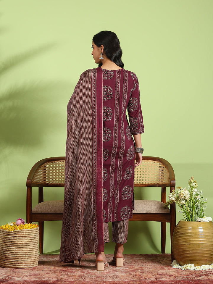 Printed Cotton Kurta With Pant &amp; Dupatta