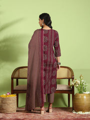 Printed Cotton Kurta With Pant & Dupatta