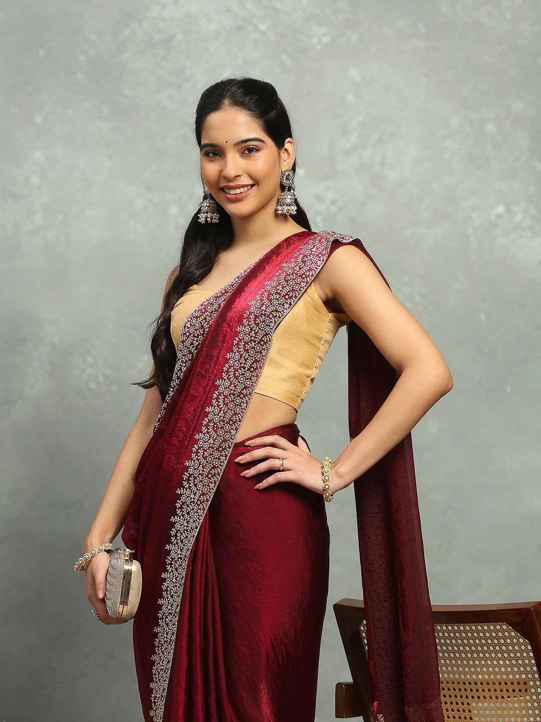 Stone Border Embellished Organza Saree
