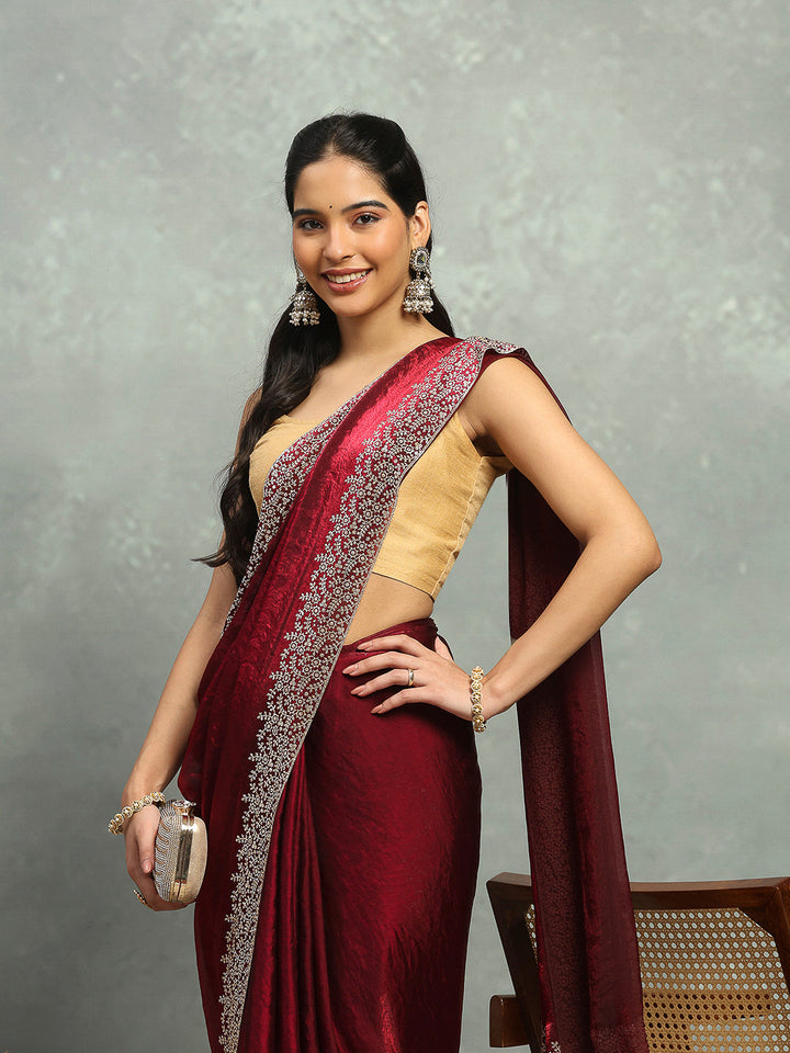Stone Border Embellished Organza Saree