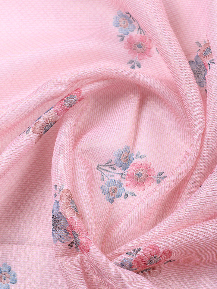 Printed Linen Blend Unstitched Suit With Pant &amp; Dupatta