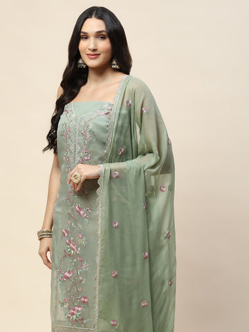 Embroidery Organza Unstitched Suit Material Dupatta