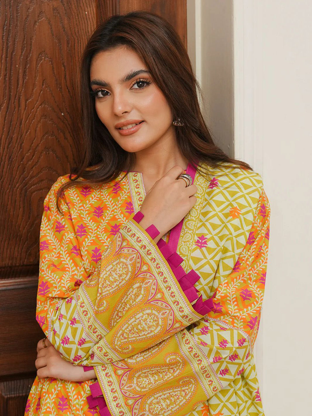 Embroidered Cotton Kaftaan With Plazzo &amp; Dupatta