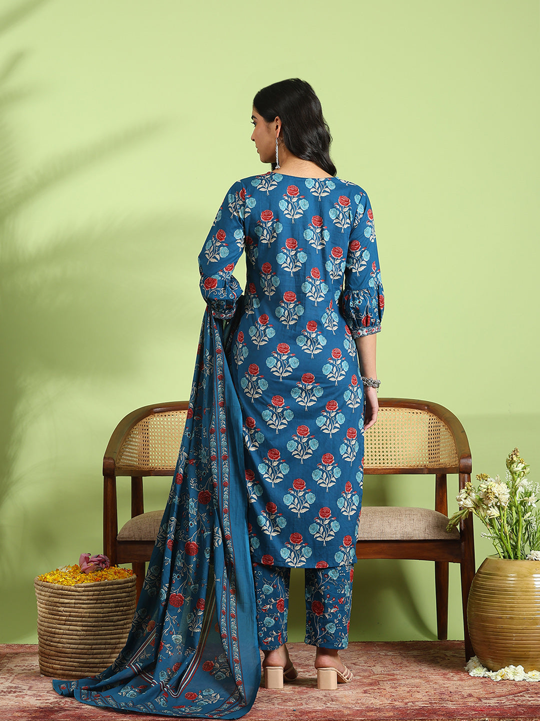 Printed Cotton Kurta With Pant &amp; Dupatta