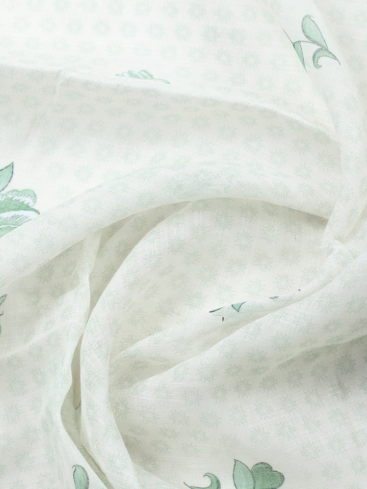 Printed Linen Blend Unstitched Suit With Pant &amp; Dupatta