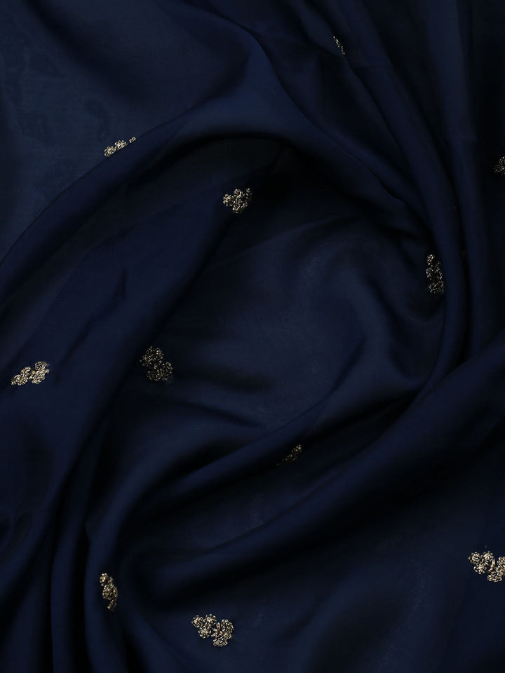 Embroidered Chanderi Unstitched Suit With Pant &amp; Dupatta