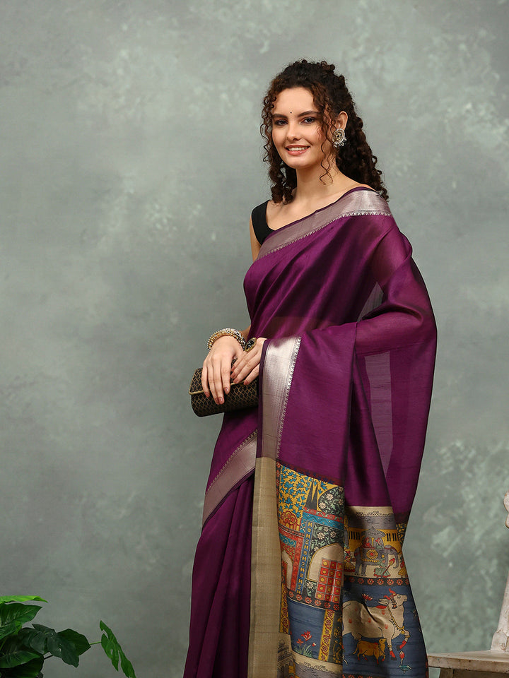 Plain Art slik Saree