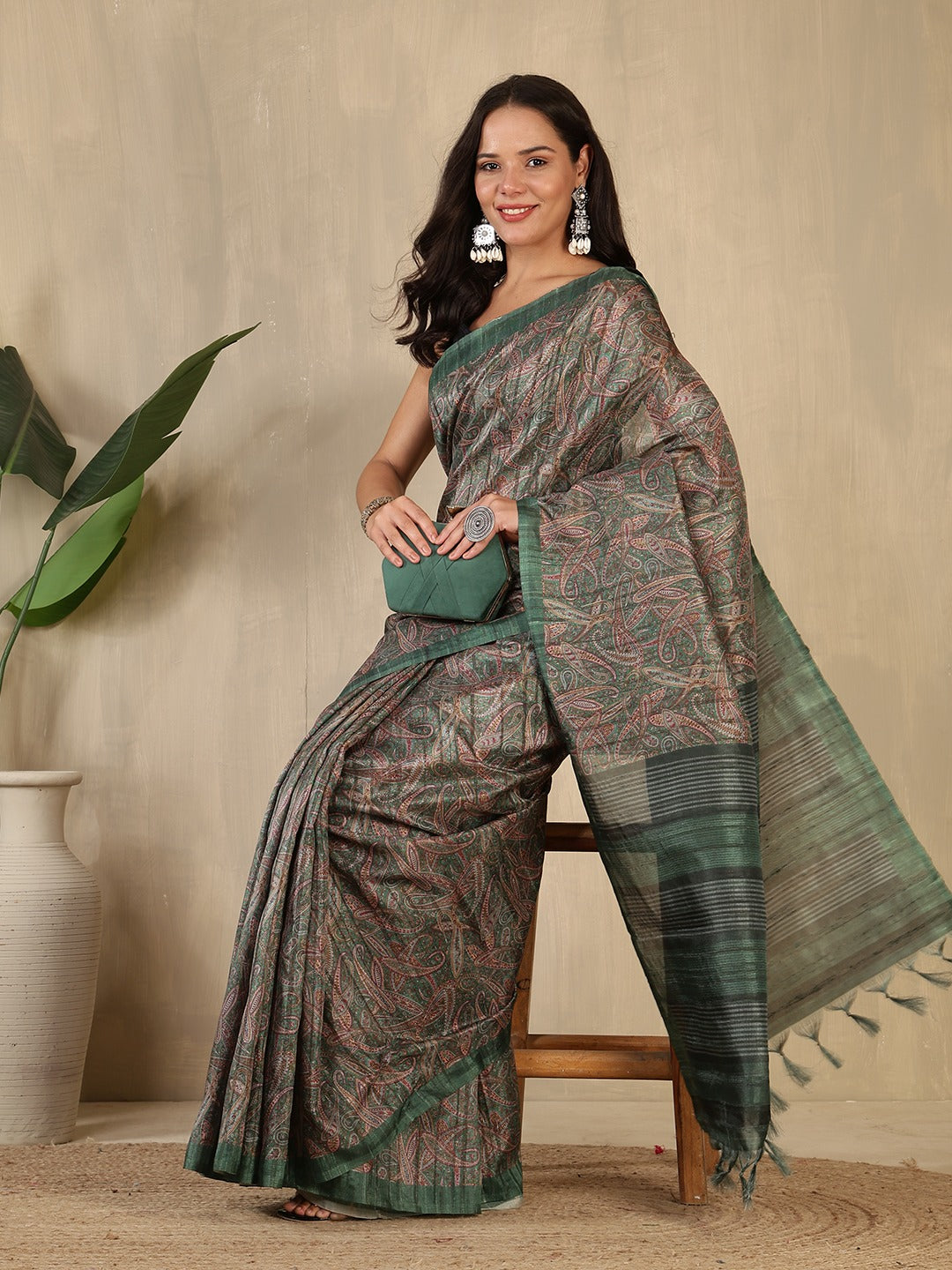 Printed Tussar Silk Saree