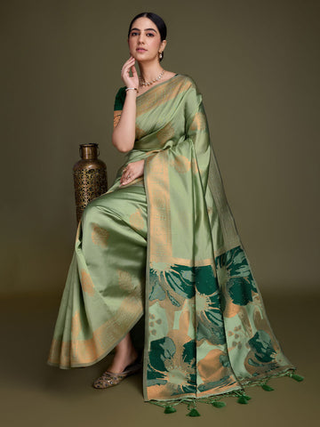 Zari Border Booti Art Silk Woven Saree